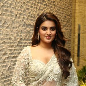 Actress Nidhi Agerwal Dazzles in Embroidered Pastel Green Saree | Latest Photos