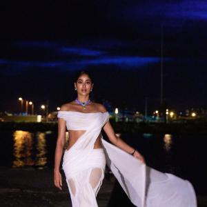 Actress Janhvi Kapoor Stuns in White Outfit at Evening Event | Glamorous Photos