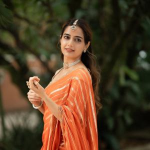 Actress Ashika Ranganath Radiates Grace in Orange Saree | Traditional Look