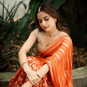 Actress Ashika Ranganath Radiates Grace in Orange Saree | Traditional Look