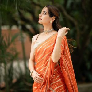 Actress Ashika Ranganath Radiates Grace in Orange Saree | Traditional Look