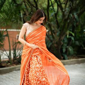 Actress Ashika Ranganath Radiates Grace in Orange Saree | Traditional Look