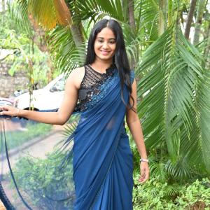 Actress Brigida Saga Looks Elegant in Navy Blue Saree | Latest Look
