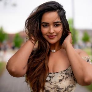 Actress Poojitha Ponnada Latest Photos | Stunning Riverside Look in Off-Shoulder Dress