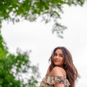 Actress Poojitha Ponnada Latest Photos | Stunning Riverside Look in Off-Shoulder Dress