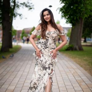 Actress Poojitha Ponnada Latest Photos | Stunning Riverside Look in Off-Shoulder Dress