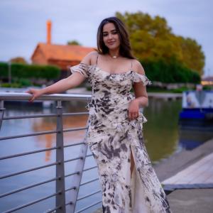 Actress Poojitha Ponnada Latest Photos | Stunning Riverside Look in Off-Shoulder Dress