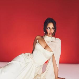 Actress Aakanksha Sharma Looks Stunning in Off-White Draped Gown