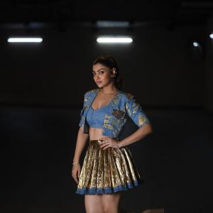 Actress Akanksha Puri Shines in Gold Pleated Skirt – Stunning Fusion Look