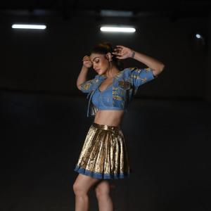 Actress Akanksha Puri Shines in Gold Pleated Skirt – Stunning Fusion Look