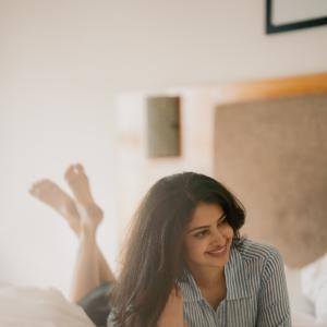 Actress Manasa Varanasi's Candid Portrait in Casual Striped Shirt