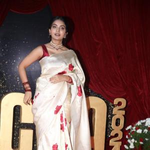 Actress Ananya Nagalla Stuns in Floral Silk Saree at Red Carpet Event