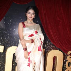Actress Ananya Nagalla Stuns in Floral Silk Saree at Red Carpet Event