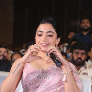 Actress Rashmika Mandanna Glows in Pink Floral Saree at Elegant Event