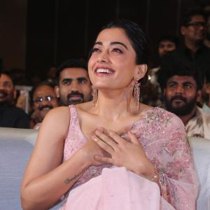 Actress Rashmika Mandanna Glows in Pink Floral Saree at Elegant Event