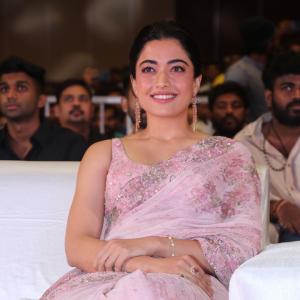 Actress Rashmika Mandanna Glows in Pink Floral Saree at Elegant Event
