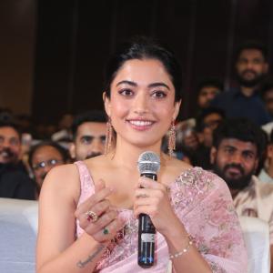 Actress Rashmika Mandanna Glows in Pink Floral Saree at Elegant Event