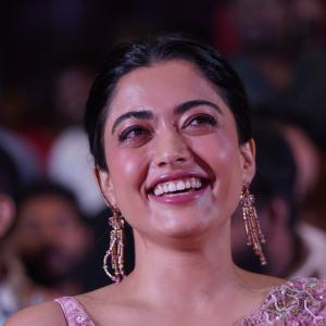 Actress Rashmika Mandanna Glows in Pink Floral Saree at Elegant Event