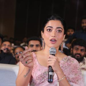 Actress Rashmika Mandanna Glows in Pink Floral Saree at Elegant Event