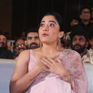 Actress Rashmika Mandanna Glows in Pink Floral Saree at Elegant Event