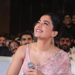 Actress Rashmika Mandanna Glows in Pink Floral Saree at Elegant Event