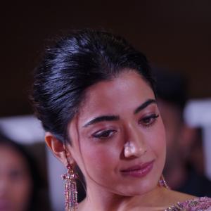 Actress Rashmika Mandanna Glows in Pink Floral Saree at Elegant Event