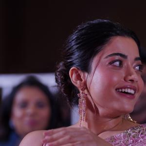 Actress Rashmika Mandanna Glows in Pink Floral Saree at Elegant Event