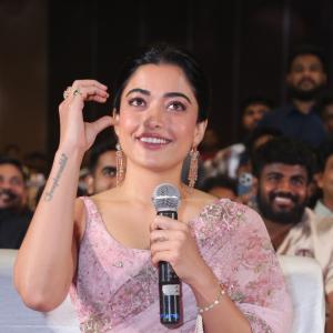 Actress Rashmika Mandanna Glows in Pink Floral Saree at Elegant Event