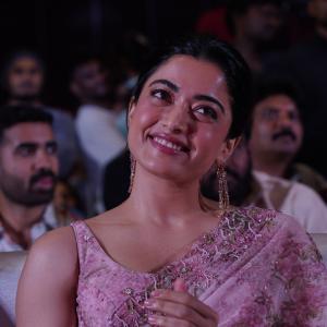 Actress Rashmika Mandanna Glows in Pink Floral Saree at Elegant Event