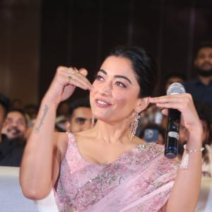 Actress Rashmika Mandanna Glows in Pink Floral Saree at Elegant Event