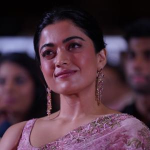 Actress Rashmika Mandanna Glows in Pink Floral Saree at Elegant Event
