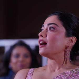 Actress Rashmika Mandanna Glows in Pink Floral Saree at Elegant Event
