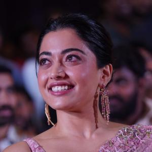 Actress Rashmika Mandanna Glows in Pink Floral Saree at Elegant Event
