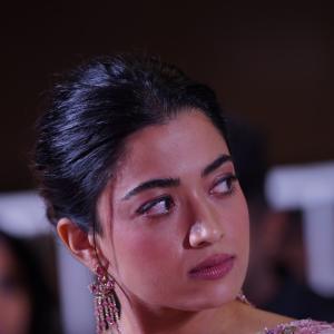 Actress Rashmika Mandanna Glows in Pink Floral Saree at Elegant Event