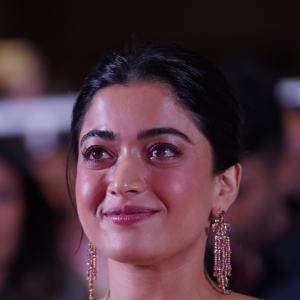 Actress Rashmika Mandanna Glows in Pink Floral Saree at Elegant Event