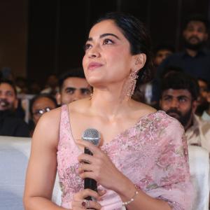 Actress Rashmika Mandanna Glows in Pink Floral Saree at Elegant Event
