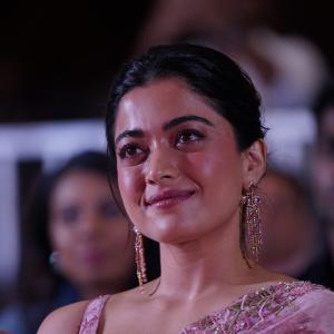 Actress Rashmika Mandanna Glows in Pink Floral Saree at Elegant Event