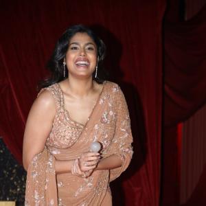 Actress Faria Abdullah Shines in Embellished Peach Saree at Red Carpet Event