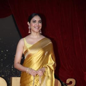Actress Ritu Varma Shines in Golden Silk Saree at 2024 Red Carpet Event