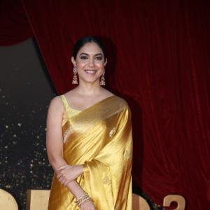 Actress Ritu Varma Shines in Golden Silk Saree at 2024 Red Carpet Event