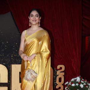 Actress Ritu Varma Shines in Golden Silk Saree at 2024 Red Carpet Event