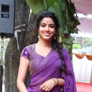 Actress Shivani Nagaram Glows in Traditional Purple Saree at Festive Event
