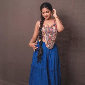 Divi Vadthya Stuns in Traditional Embroidered Outfit with Bold Ethnic Look