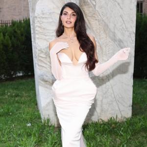 Actress Jacqueline Fernandez Stuns in Elegant Blush Pink Dress at Red Carpet Event