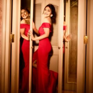 Actress Sreeleela Stuns in Red Off-Shoulder Dress: A Glamorous Look for Every Occasion