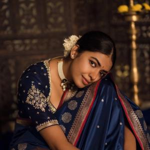 Actress Shivani Rajashekar Stuns in Royal Blue Traditional Silk Saree Look