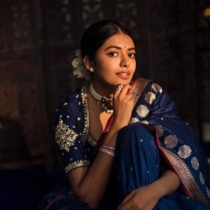 Actress Shivani Rajashekar Stuns in Royal Blue Traditional Silk Saree Look