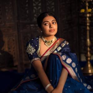 Actress Shivani Rajashekar Stuns in Royal Blue Traditional Silk Saree Look