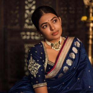 Actress Shivani Rajashekar Stuns in Royal Blue Traditional Silk Saree Look