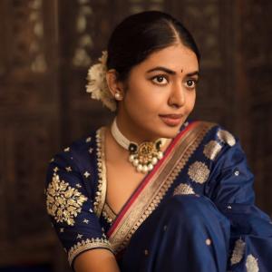 Actress Shivani Rajashekar Stuns in Royal Blue Traditional Silk Saree Look